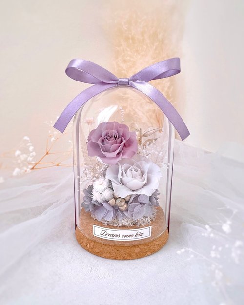 Dreams come true 永生花/乾燥花 永生花玻璃盅-薰衣草紫 l 不凋花玻璃盅 日本玫瑰 情人節禮物