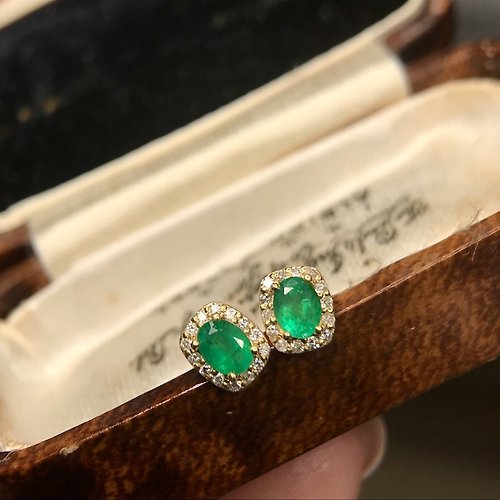 WhiteKuo高級珠寶訂製所 【WhiteKuo】18K天然祖母綠鑽石耳釘耳針耳環