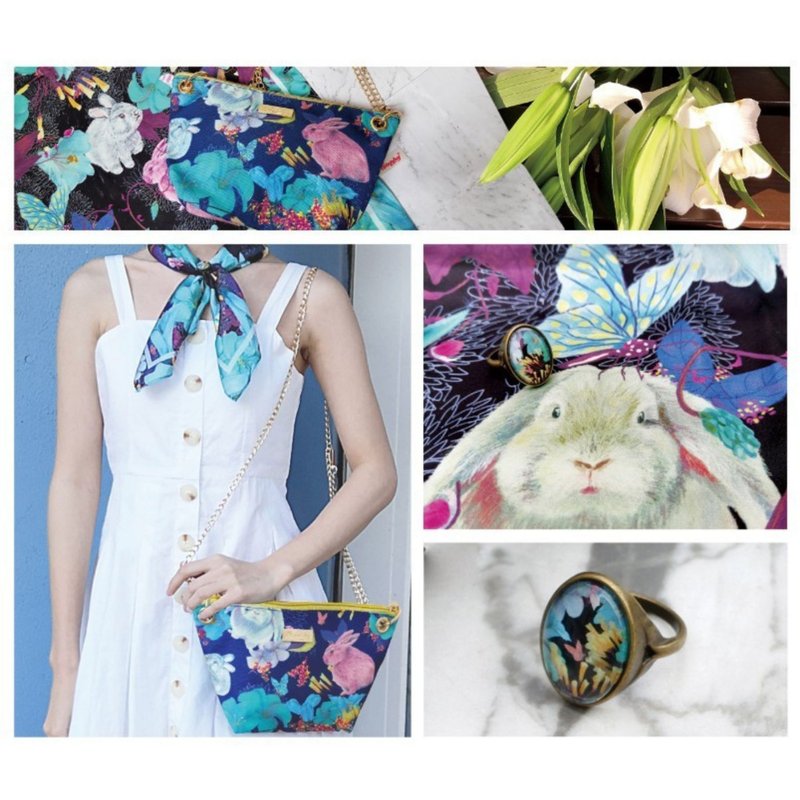 【節日禮盒套裝】3件套禮盒 絲巾+絲巾扣+鏈條包  聖誕節 禮物盒 - 絲巾 - 其他材質 