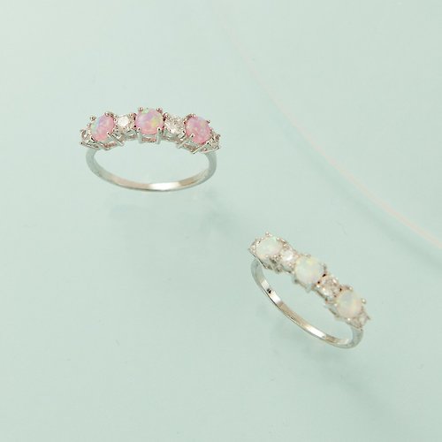 SOIRÉE BY N.Y. 蒔華芮設計師輕珠寶 Rainbow圓形排鑽戒指/蛋白石/粉色/白色/藍色