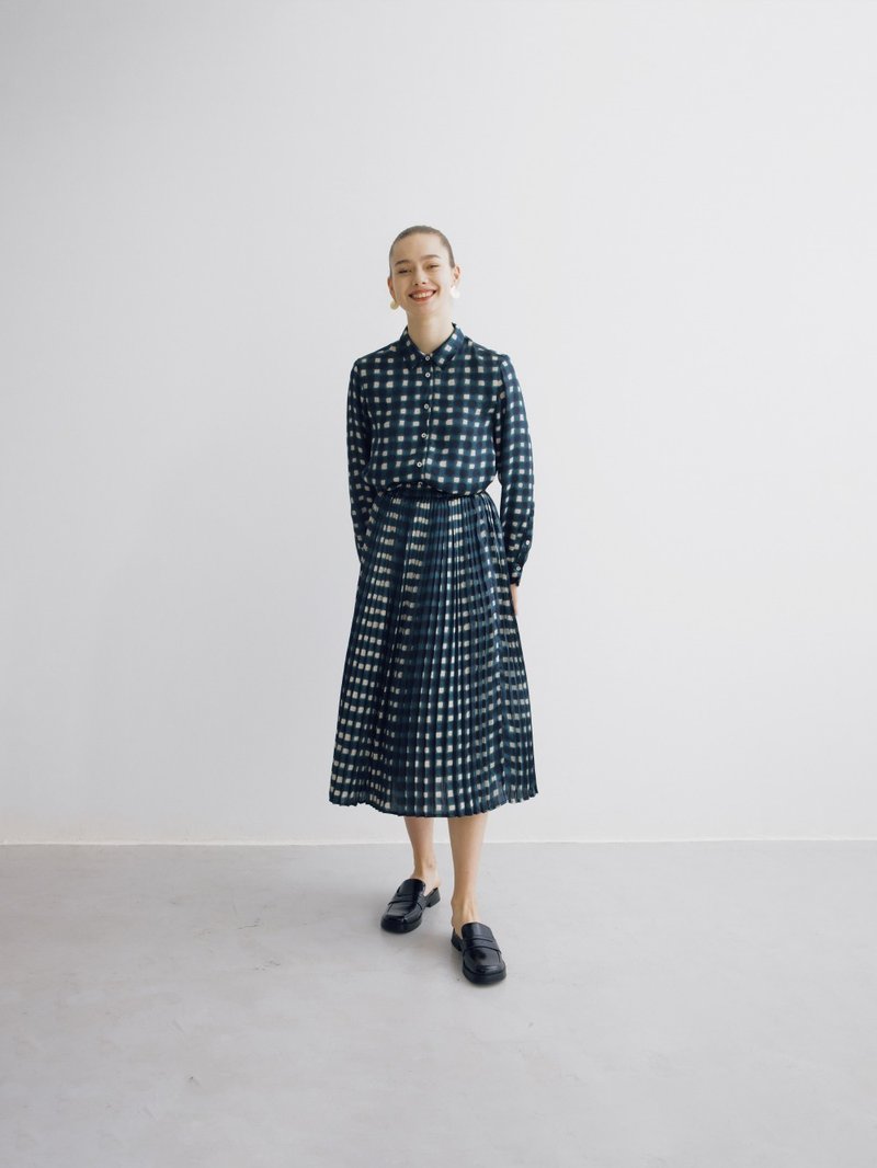 スローティーmchastudiosダークグリーンチェック柄プリントプリーツスカート＃779 - スカート - その他の素材 グリーン