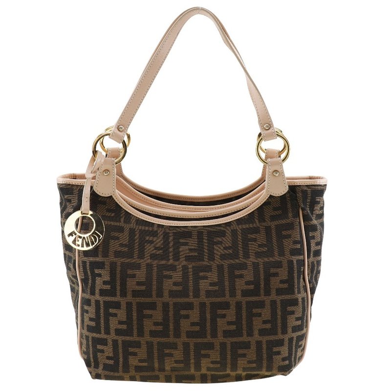 【日本直送】フェンディ FENDI ズッカ トートバッグ ロゴチャーム 8BH156 キャンバス 茶 レディース【中古】 - 手提包/手提袋 - 棉．麻 咖啡色
