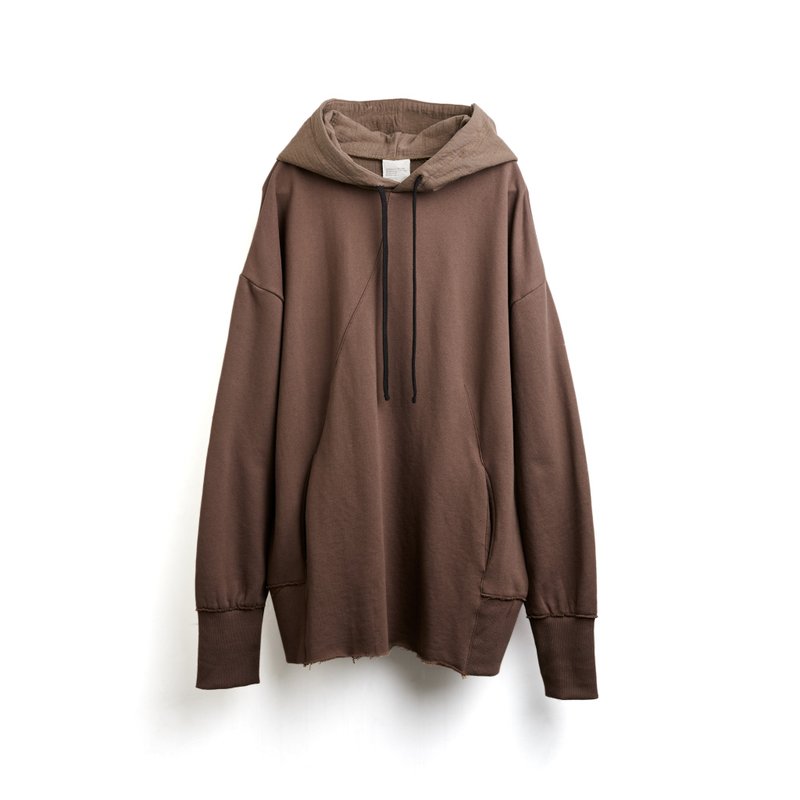 Splice Hoodie - 帽T/大學T - 棉．麻 卡其色