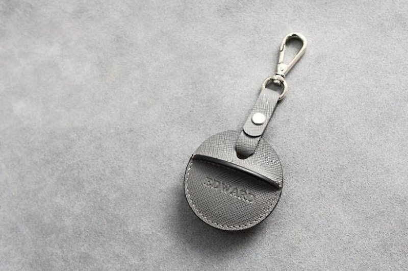 KAKU皮革設計 gogoro鑰匙皮套 活動鉤環款式 灰色十字紋 - 鑰匙圈/鑰匙包 - 真皮 
