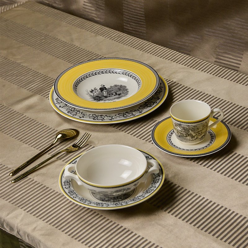 De VB │Orton Series Combination-[Texture Gift Box] Single Dinner Cup, Bowl and Plate Gift Box 6-piece Set - Plates & Trays - Porcelain Yellow