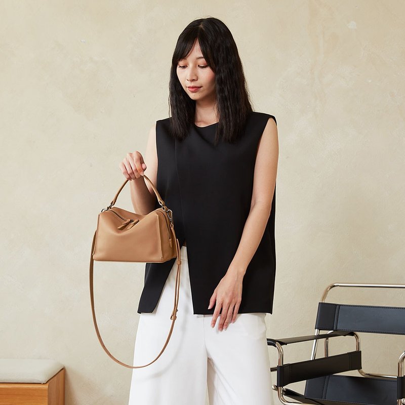 Mini Valley Cube Shoulder Bag-麥光色-側背包/斜背包 - 側背包/斜背包 - 真皮 卡其色