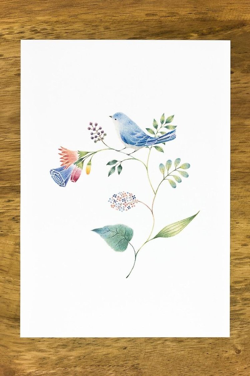 絵のある生活。アートプリント "青色の小鳥と草花" AP-71 - 海報/掛畫/掛布 - 紙 藍色