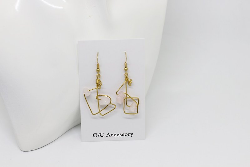 【Geometric Chemical Formula】 Bronze Wound Powder Crystal Stone Earrings - Earrings & Clip-ons - Copper & Brass 