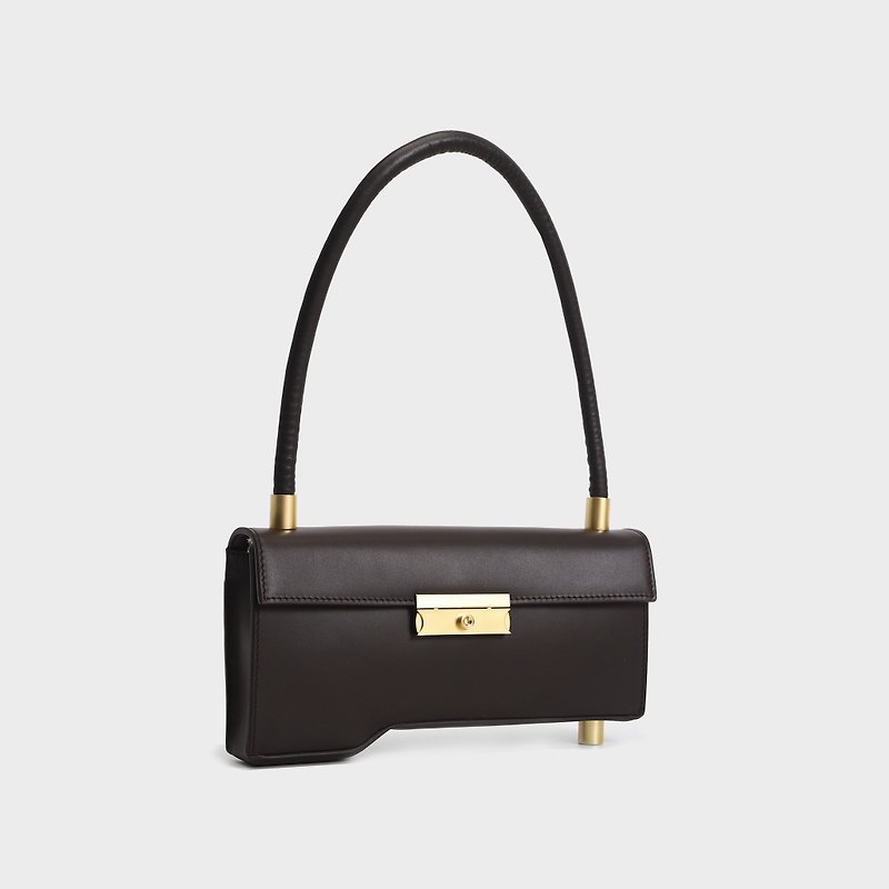 Calfskin buckle underarm bag shoulder bag handbag vintage brown - Handbags & Totes - Genuine Leather Brown
