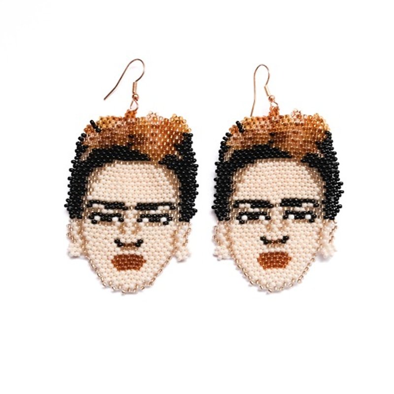 Bead Clip-On Frida Kahlo / Gold - Earrings & Clip-ons - Other Materials 