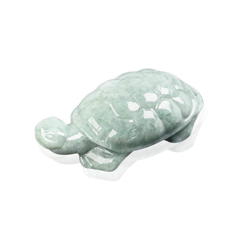 [Auspiciousness and Longevity] Floating Flower Jade Turtle Ornaments | Natural Burmese Jade A-grade | Gifts - ของวางตกแต่ง - หยก สีเขียว