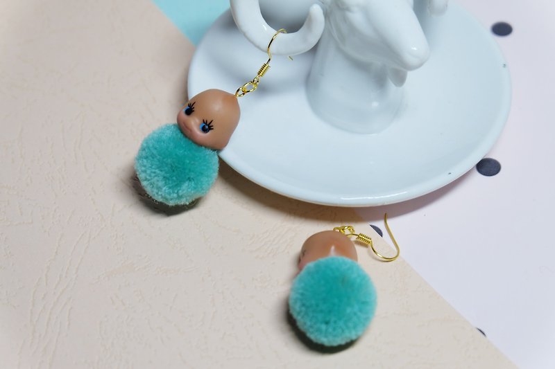 Remade Kewpie Dolls/ doll earrings/Playful decoration/handmade/vintage doll/Kawa - Earrings & Clip-ons - Plastic Blue