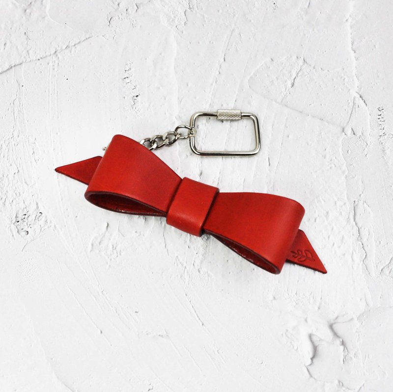 [Bow Tie Pendant] Genuine leather keychain/European vegetable tanned cowhide/Multiple colors available - Keychains - Genuine Leather Red