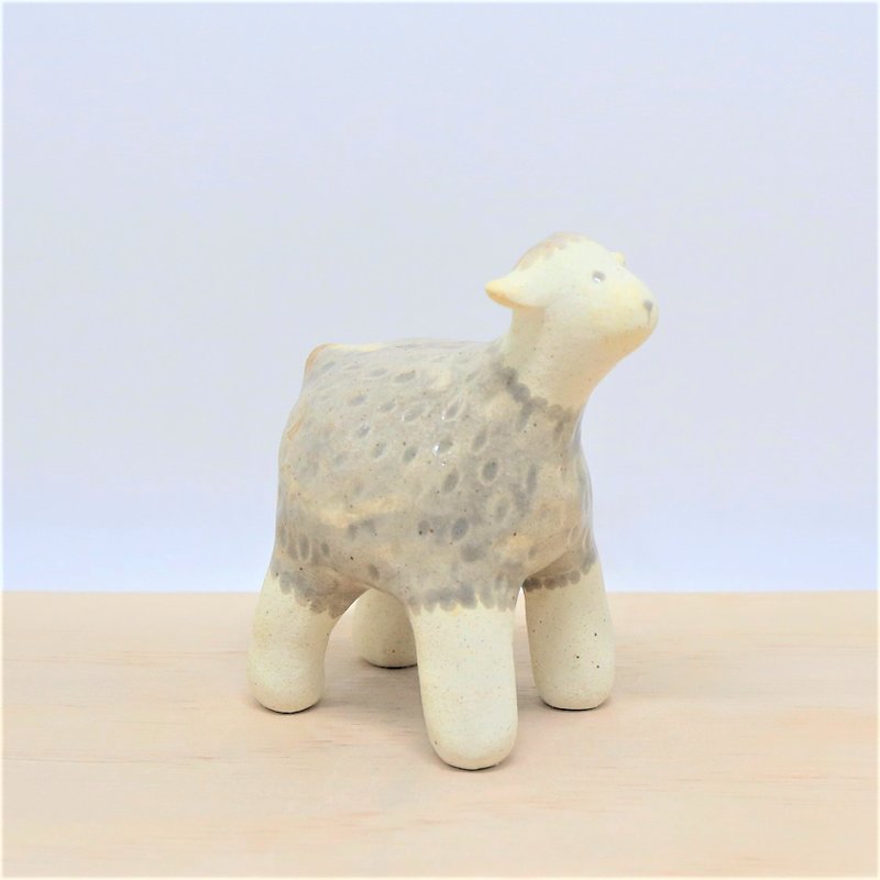 Handmade pottery dolls丨Fairy series—sheep (decoration about 7.5cm high) - Items for Display - Pottery Gray