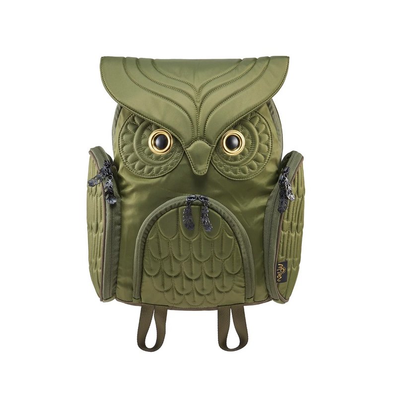 Morn Creations Genuine Owl Backpack - Green (M) - กระเป๋าเป้สะพายหลัง - วัสดุอื่นๆ 