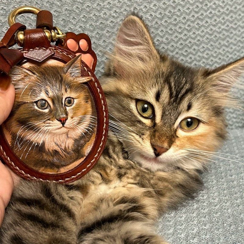 ペットポートレート本革彫刻 キーホルダー うちの子 オーダー ペット うちの子 うさぎ 猫 犬 ねこ 猫 オーダー うちの子オーダー キーホルダー  うちの子 - 客製化寵物商品 - 真皮 