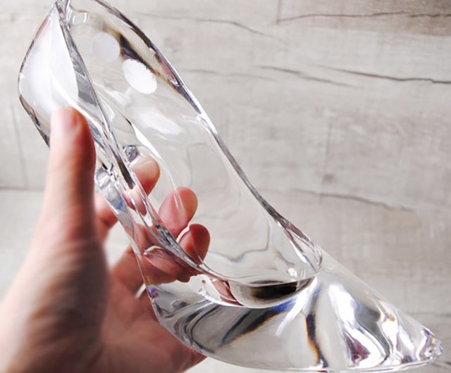 19cm【グレーのガラスの靴】雪の結晶のプロポーズ用シンデレラのガラス