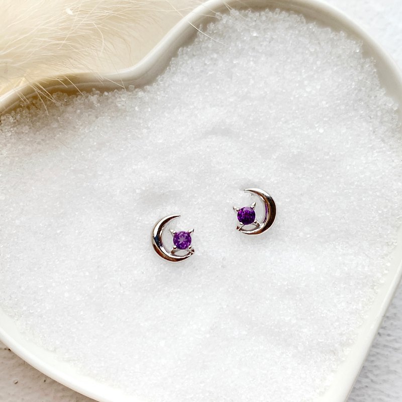 Amethyst 925 Sterling Silver Star and Moon Earrings - Earrings & Clip-ons - Sterling Silver Purple