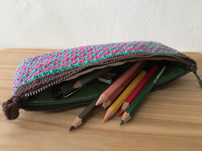 Cherry blossom zipper pencil case - กล่องดินสอ/ถุงดินสอ - ผ้าฝ้าย/ผ้าลินิน 