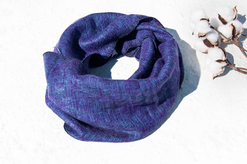 聖誕禮物純羊毛絲巾/手工針織圍巾/編織圍巾/純羊毛圍巾-藍紫星辰 - 絲巾 - 羊毛 紫色