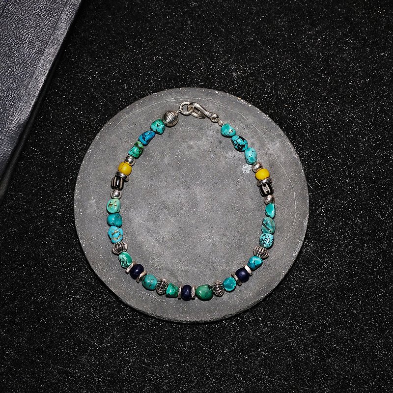 Hanhan宝石類925の純銀製のターコイズ色の釉薬のブレスレット - ブレスレット - 宝石 グリーン