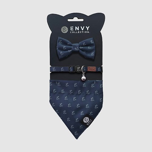 ENVY COLLECTION ENVY COLLECTION 貓頸圈 藍墨灰logo三件組 調節式 領結 領巾