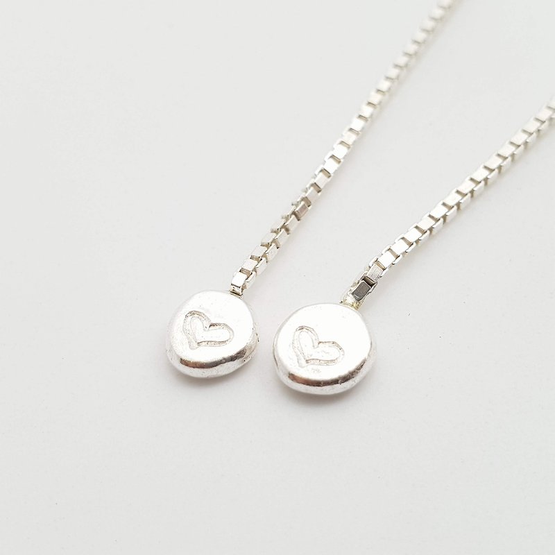 E16 style-sterling silver box chain shape-925 silver ear pins (1 pair)-can be typed-custom ear pins - ต่างหู - เงินแท้ สีเงิน