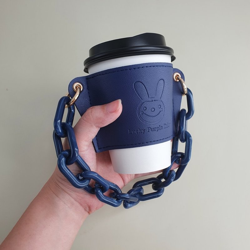 [Lucky Ziva] Fashionable Drink Bag Cup Cover - Classic Blue (Leather Style) Various Straps Available - Beverage Holders & Bags - Faux Leather 