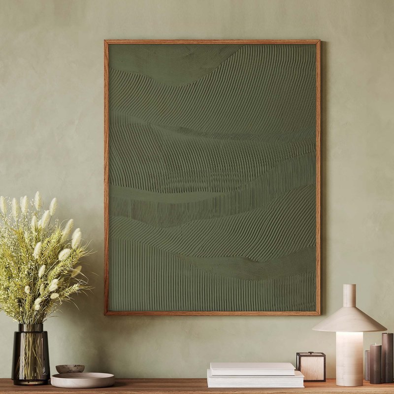 Texture painting Green | Green texture | Green minimalism | Green Rye - 壁貼/牆壁裝飾 - 棉．麻 綠色