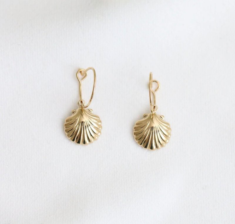 French handmade shell earrings - ต่างหู - ทอง 24 เค สีทอง