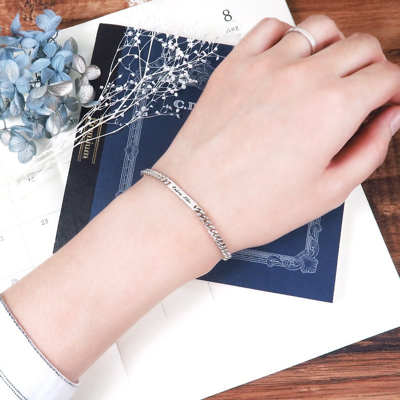 【Customized gift】Spontaneous rope engraved bracelet 925 sterling silver customized engraved bracelet - Bracelets - Sterling Silver Silver