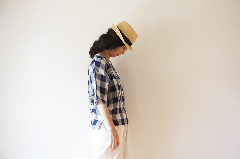 JAPAN Linen Check Blouse LADY'S - เสื้อผู้หญิง - ผ้าฝ้าย/ผ้าลินิน สีเทา