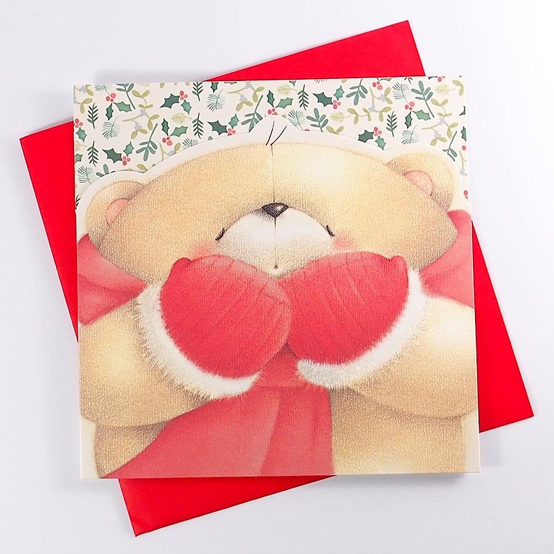 Bear with warm gloves Christmas card【Hallmark-ForeverFriends Christmas】 - การ์ด/โปสการ์ด - กระดาษ หลากหลายสี