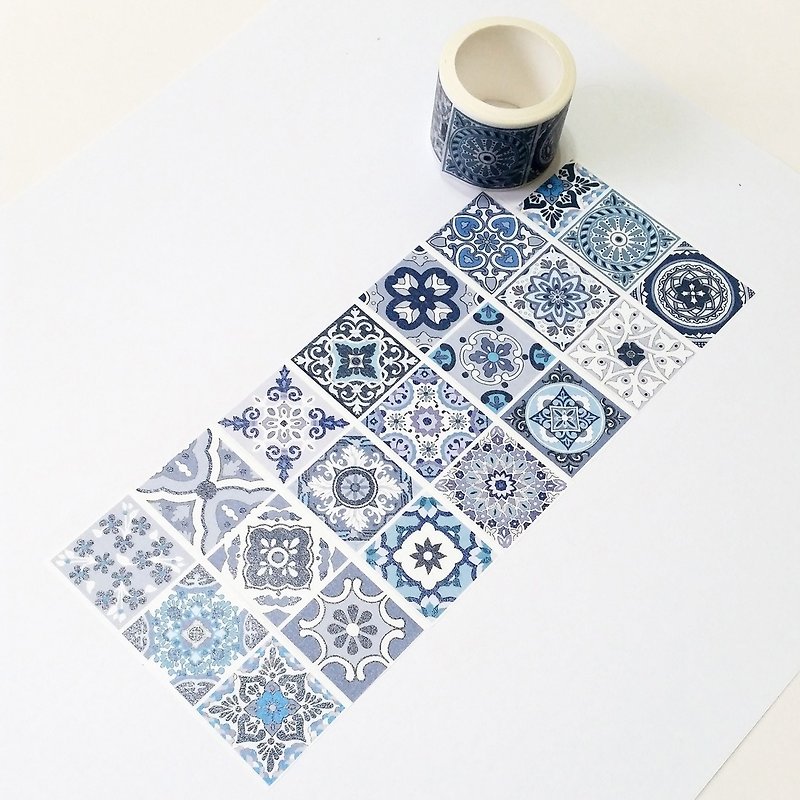 Blue Flower Tiles - มาสกิ้งเทป - กระดาษ 
