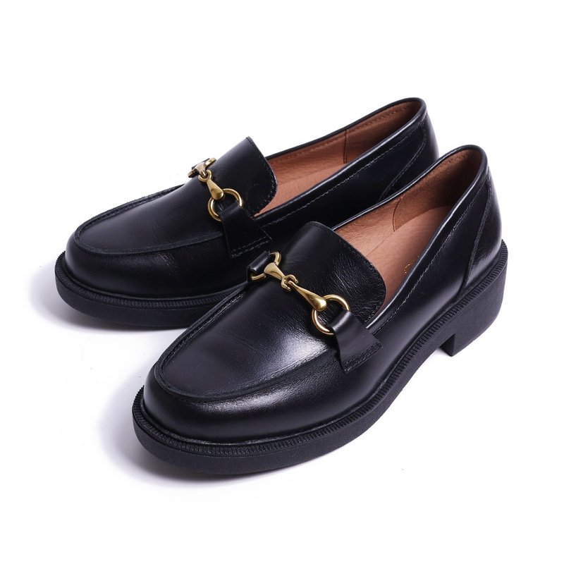 經典百搭寬楦厚底樂福鞋黑色 - 女牛津鞋/樂福鞋 - 真皮 黑色