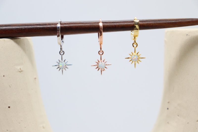 Lab Created Opal Gold North Star Hoop Earrings Delicate Star Dangle Earrings - 耳環/耳夾/耳骨夾 - 銅/黃銅 多色