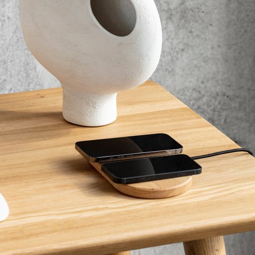 Oakywood 二合一無線充電器 iPhone實木無線充電器 QI無線充電盤 生日禮物