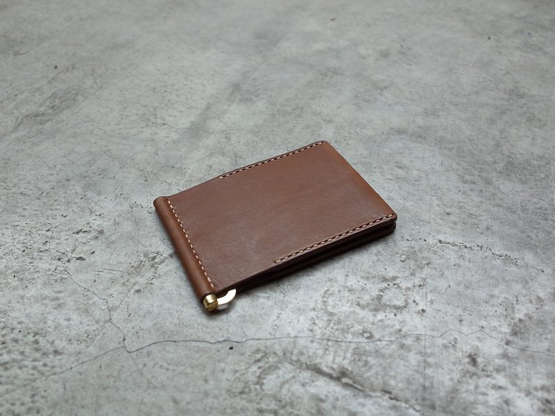Vegetable tanned real leather banknote clip / dark coffee - Wallets - Genuine Leather Brown