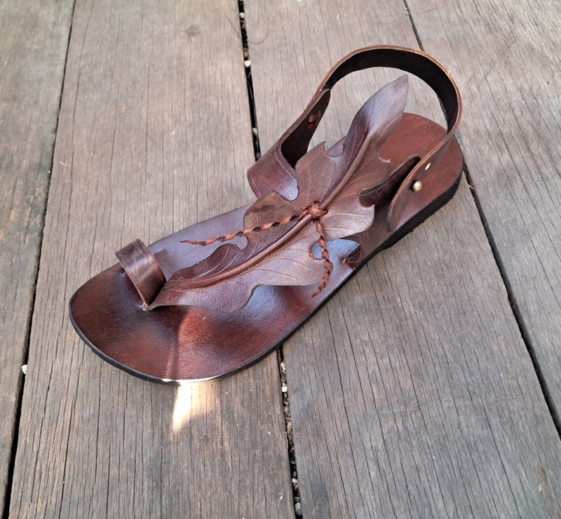 Slingback Flat shoes, Leather Flat sandals, leather sandals women, mens sandals - 拖鞋 - 真皮 咖啡色