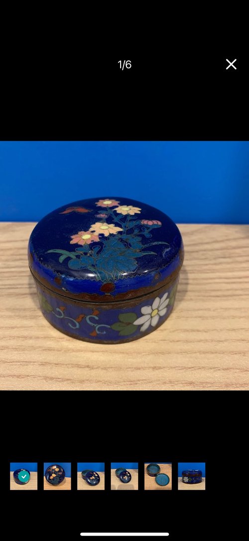 Vintage box’s 老件盒子 日本七寶燒 花朵蝴蝶藍色掐絲琺瑯圓盒