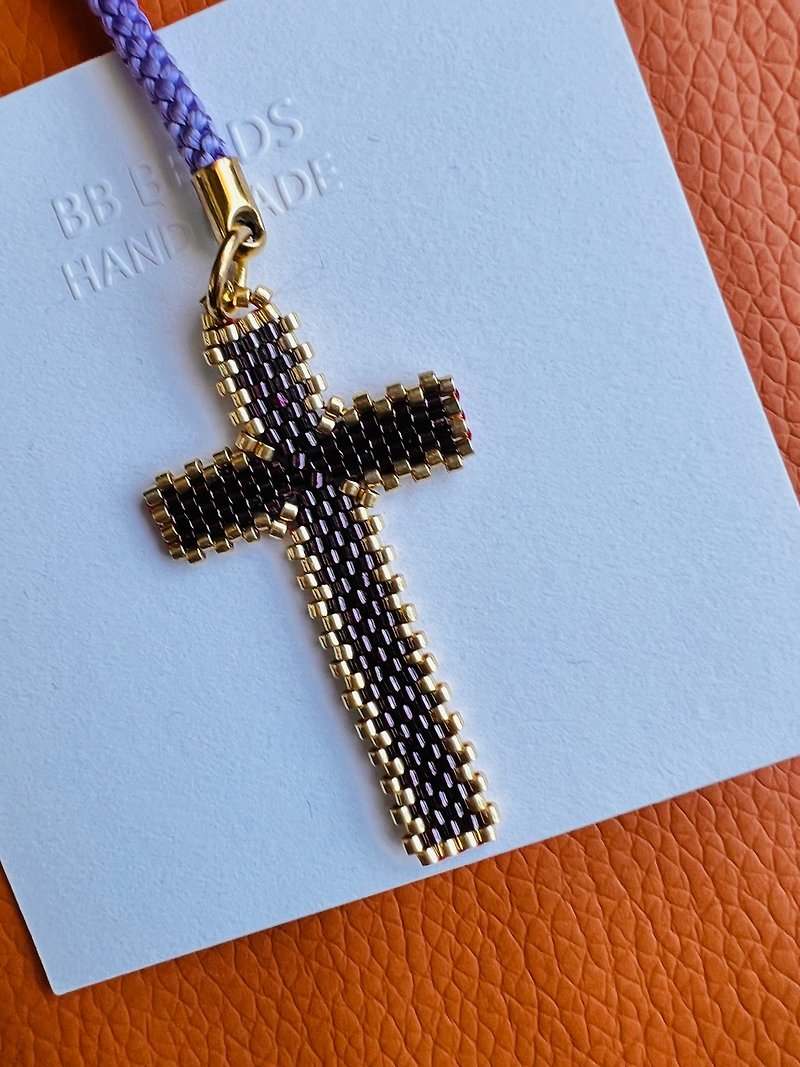 日本玻璃珠編織十字架 l 金色紫系 - 書籤 - 其他材質 紫色