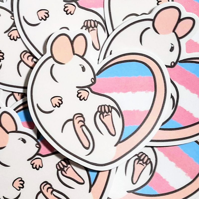 LGBT Transgender Pride Rat Sticker Large - สติกเกอร์ - กระดาษ สึชมพู