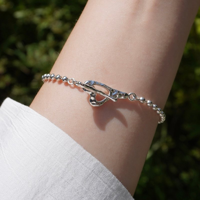 (925 Sterling Silver) Heart toggle ball chain bracelet - สร้อยข้อมือ - เงินแท้ สีเงิน