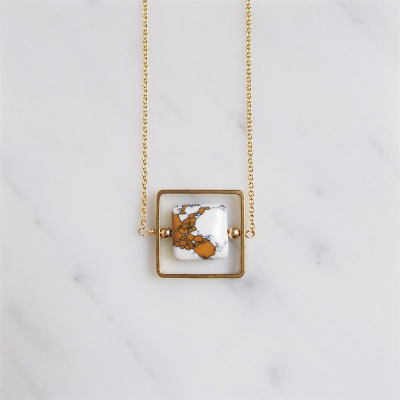 "KeepitPetite" Around the World • • square brown white turquoise gold-plated necklace (45cm / 18 inches) - Necklaces - Gemstone Gold