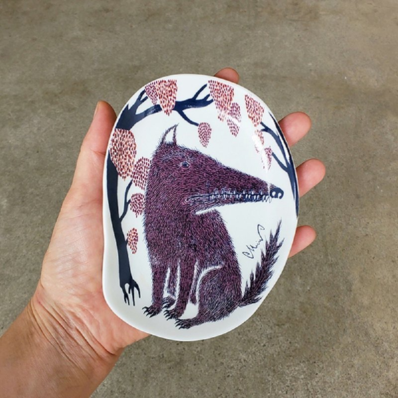 Fair Trade Fair Trade - MORITA MIW Illustrator Little Dish (Wild Wolf) - Small Plates & Saucers - Porcelain 