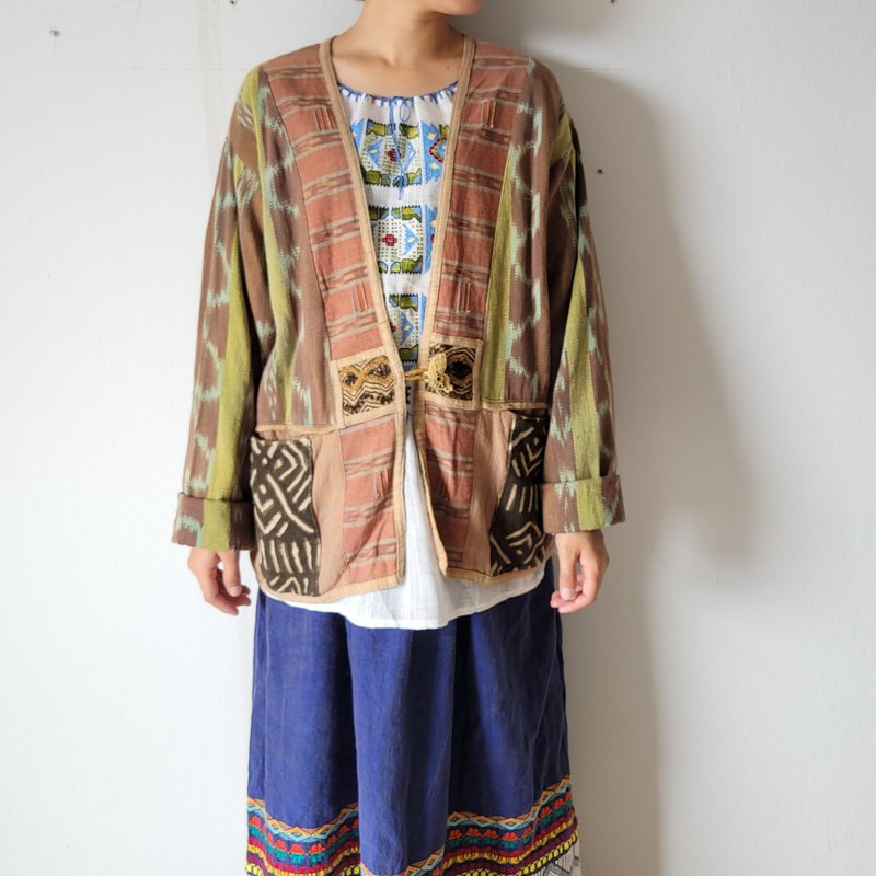 BajuTua /古著/ 瓜地馬拉製 大地色Ikat 織布外套 - 女大衣/外套 - 棉．麻 卡其色