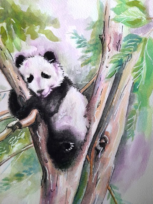 パンダ絵画水彩動物アートワーク壁アートオリジナル中国ミニクマ