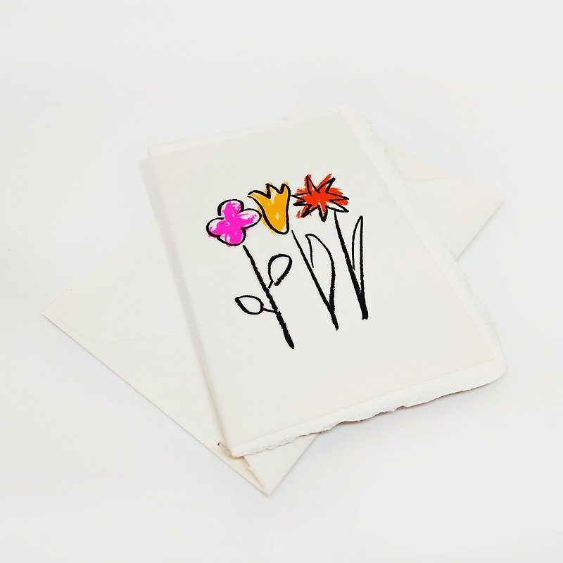 ドイツの手作りスクリーン印刷カード-3つの花のユニバーサルカード| BETHGE - カード・はがき - 紙 イエロー