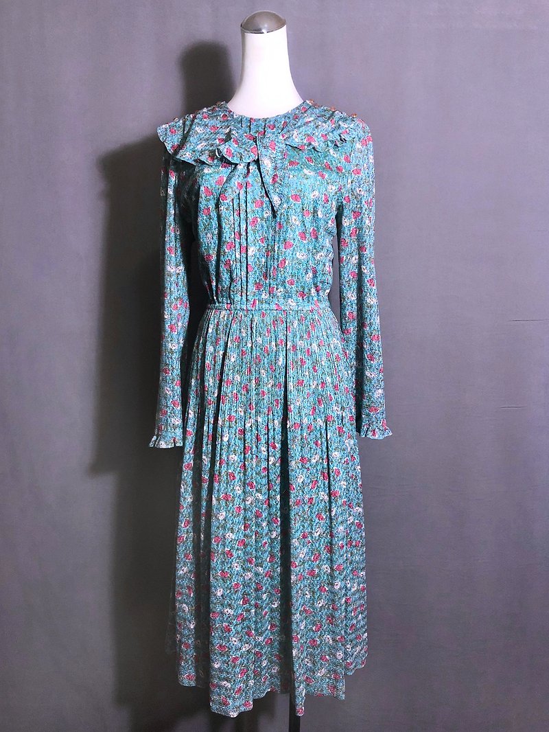 古典織紋兩穿輕古董洋裝/ 國外帶回 VINTAGE - 洋裝/連身裙 - 聚酯纖維 藍色