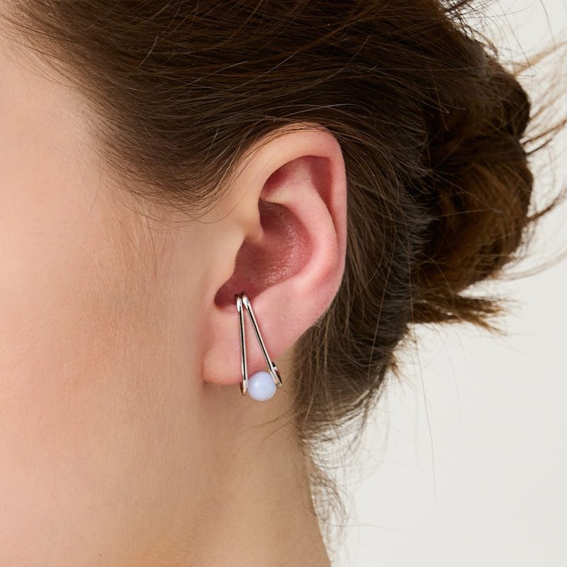 經典藍紋瑪腦耳扣  Onda Blue Lace Agate Earcuff - 耳環/耳夾/耳骨夾 - 純銀 銀色